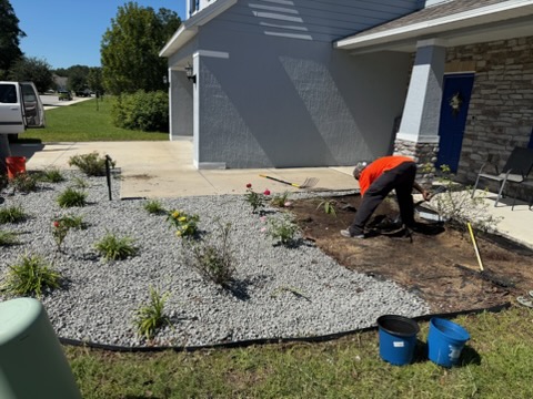 Flowerbed landscaping in progress